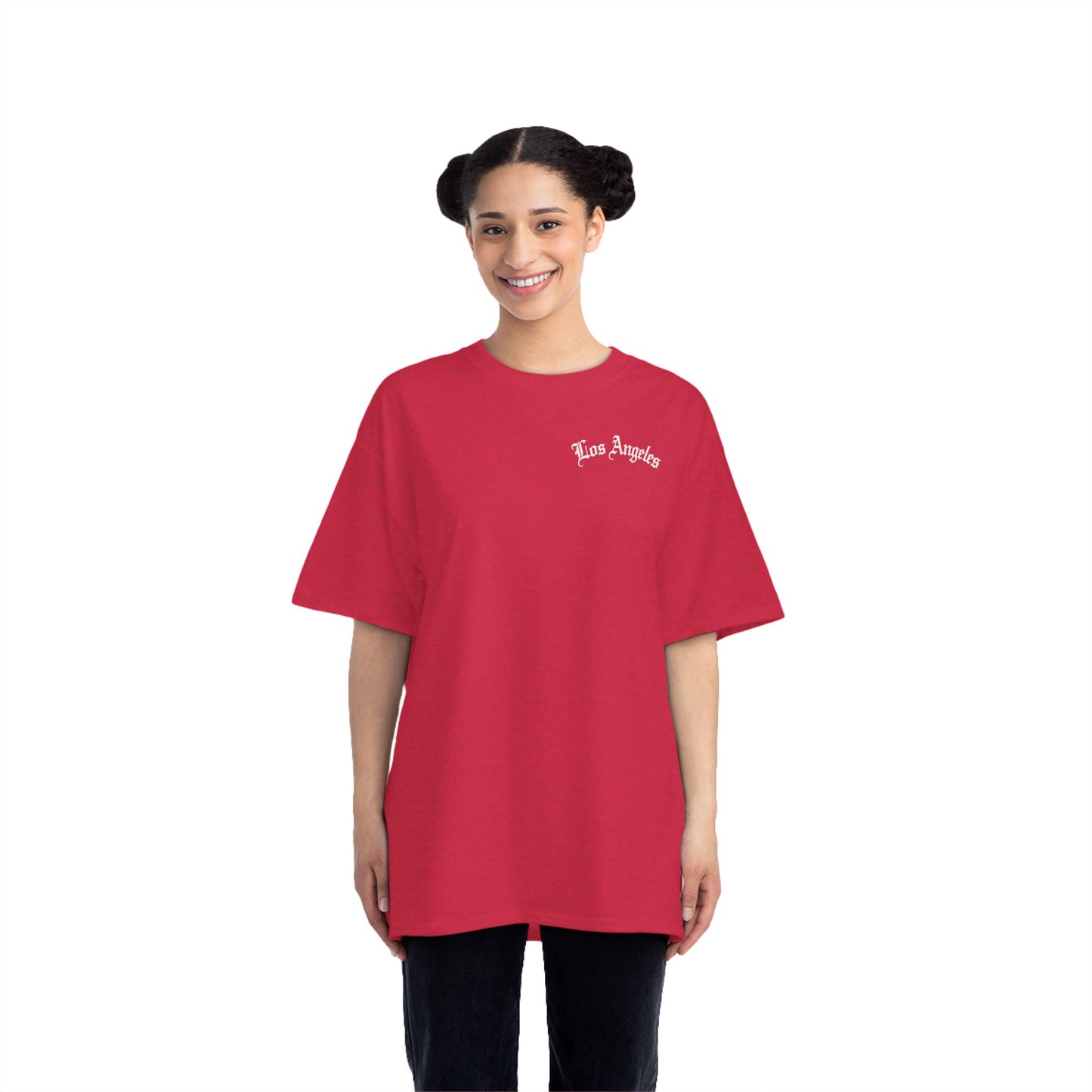 Los Angeles Vintage Script T-Shirt — Orange Graphic Tee with 'Los Angeles' Back Print