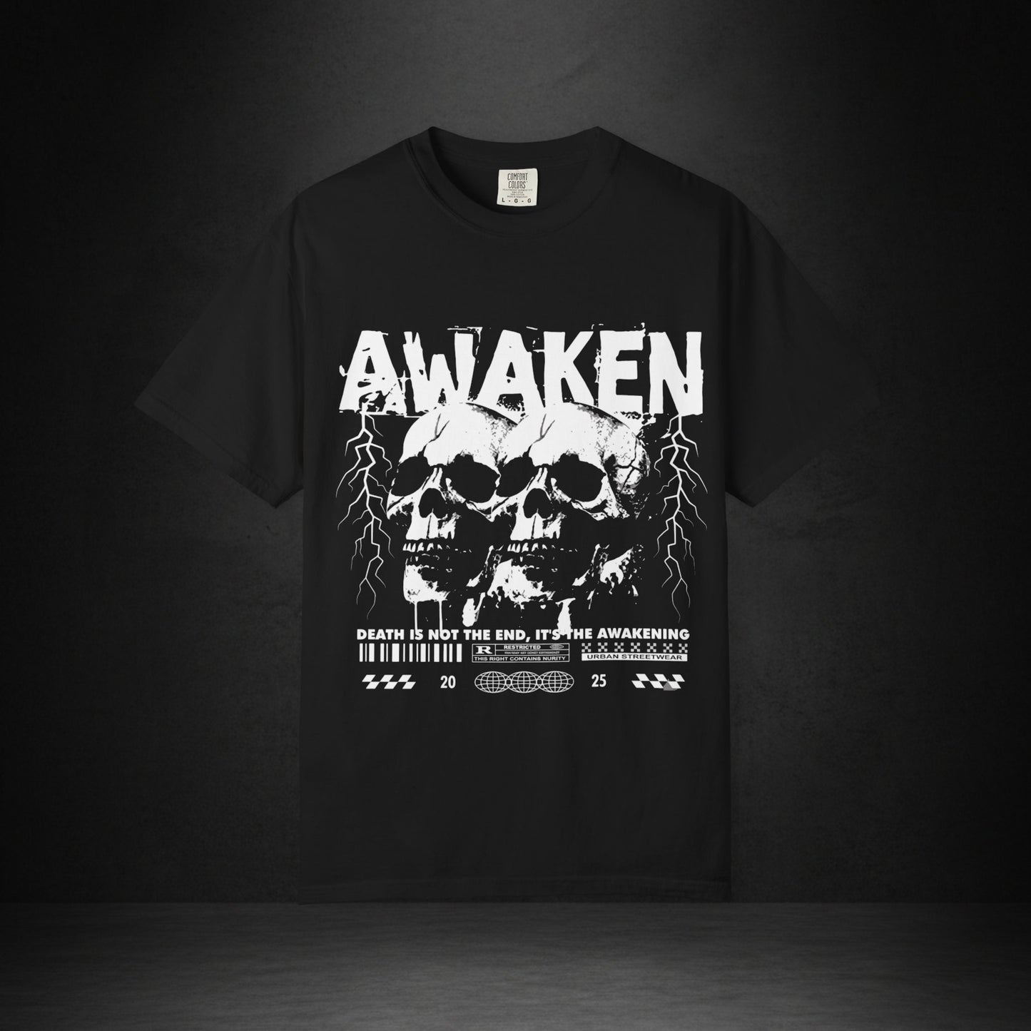Awaken Skull Graphic T-Shirt — Gothic Lightning Band Tee