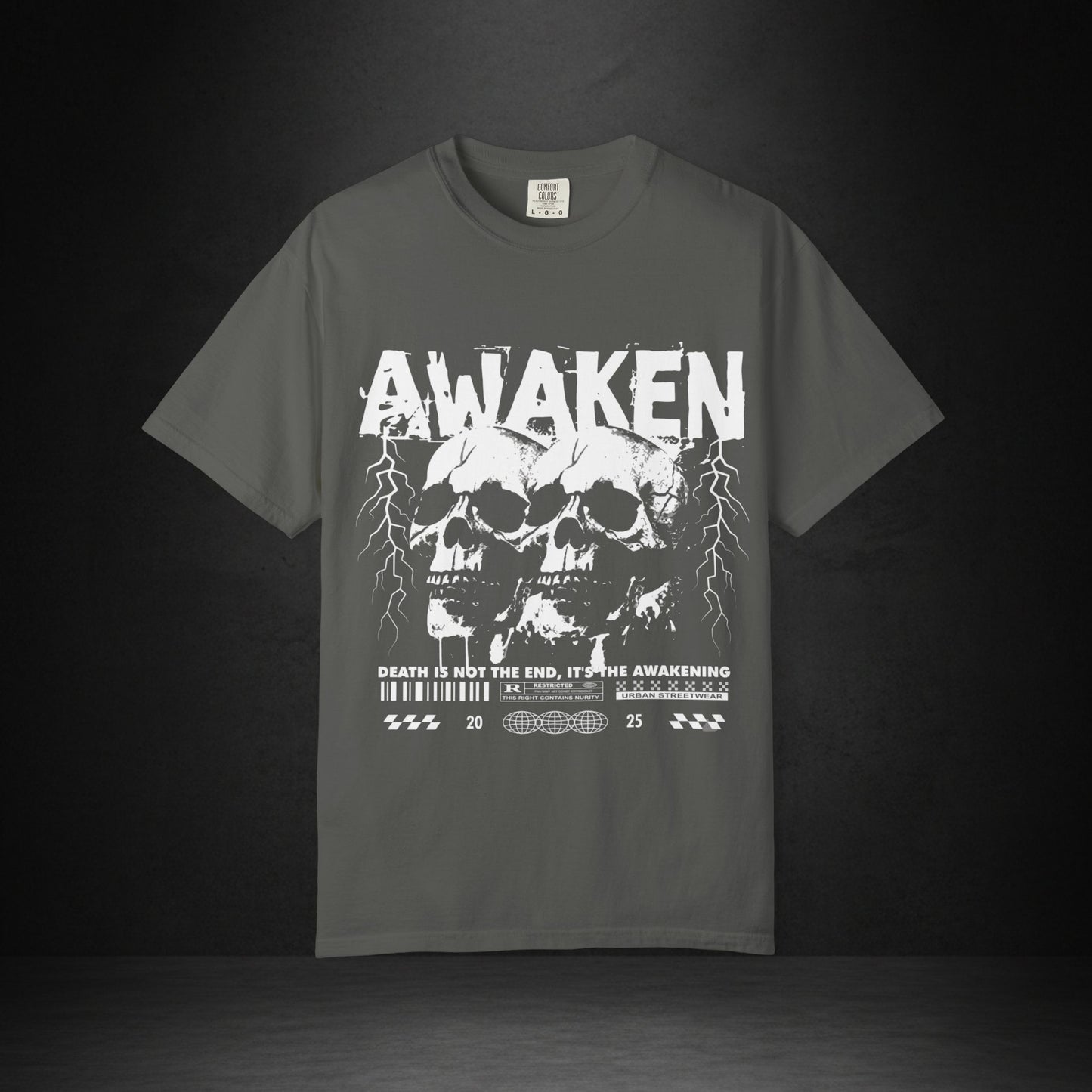 Awaken Skull Graphic T-Shirt — Gothic Lightning Band Tee