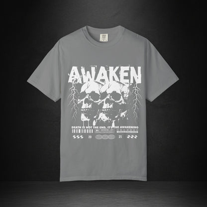 Awaken Skull Graphic T-Shirt — Gothic Lightning Band Tee