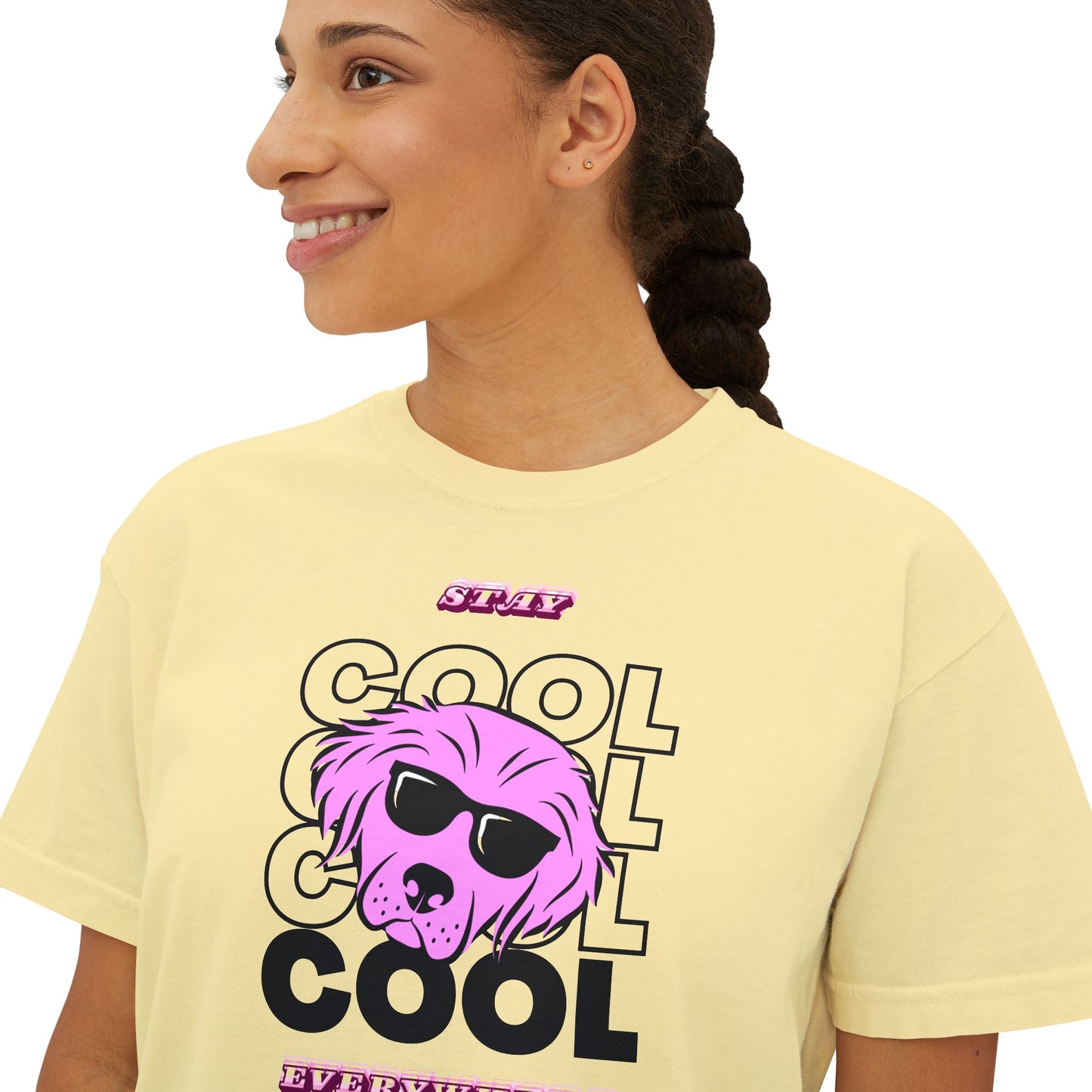 Cool Skull Graphic Boxy Tee — Women's Casual Retro Pink Skull T-Shirt
