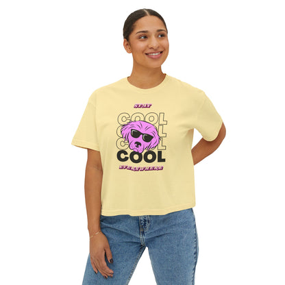 Cool Skull Graphic Boxy Tee — Women's Casual Retro Pink Skull T-Shirt