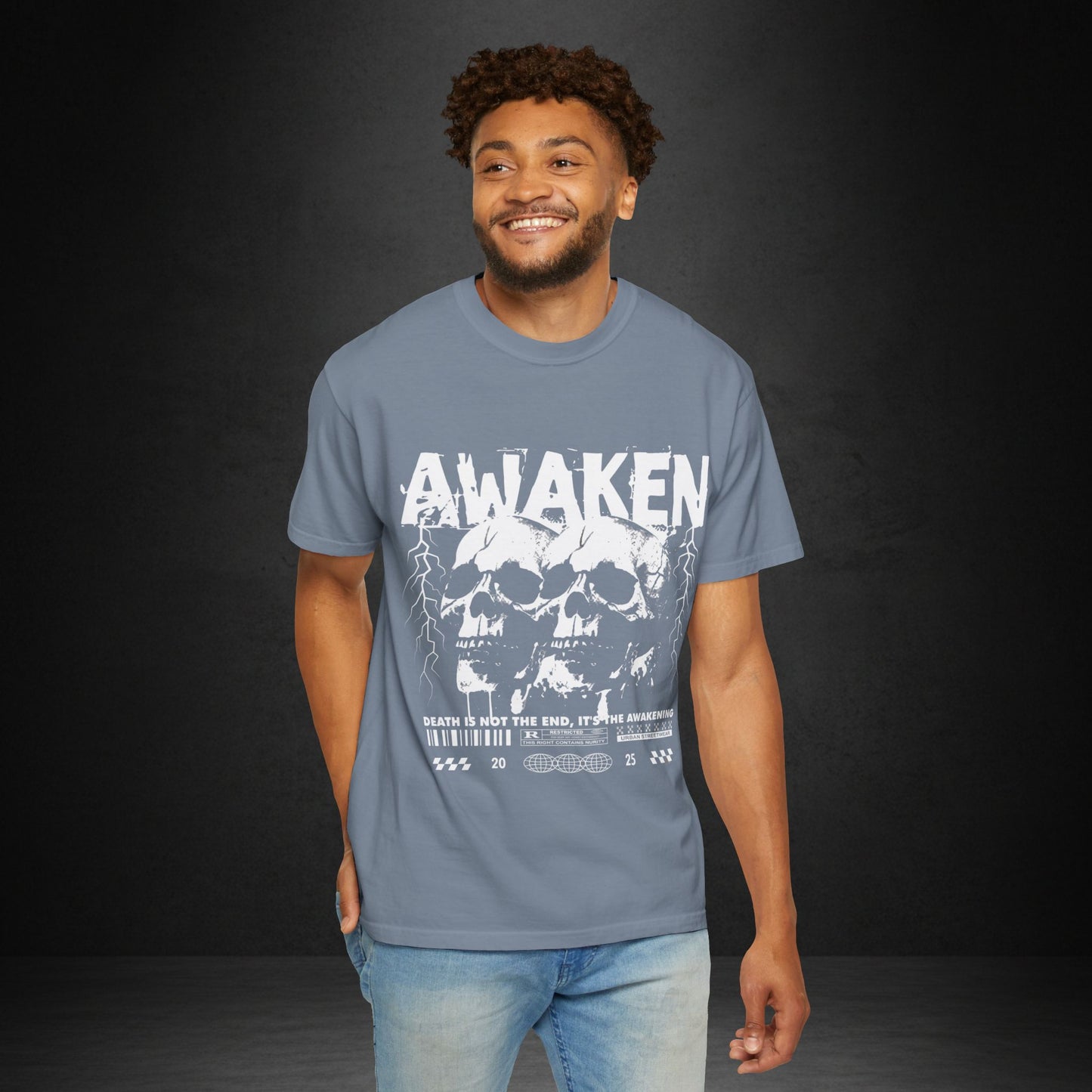 Awaken Skull Graphic T-Shirt — Gothic Lightning Band Tee