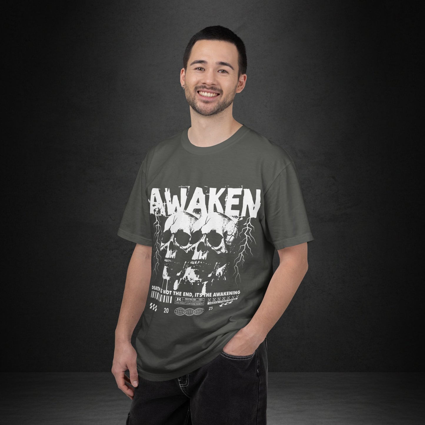 Awaken Skull Graphic T-Shirt — Gothic Lightning Band Tee
