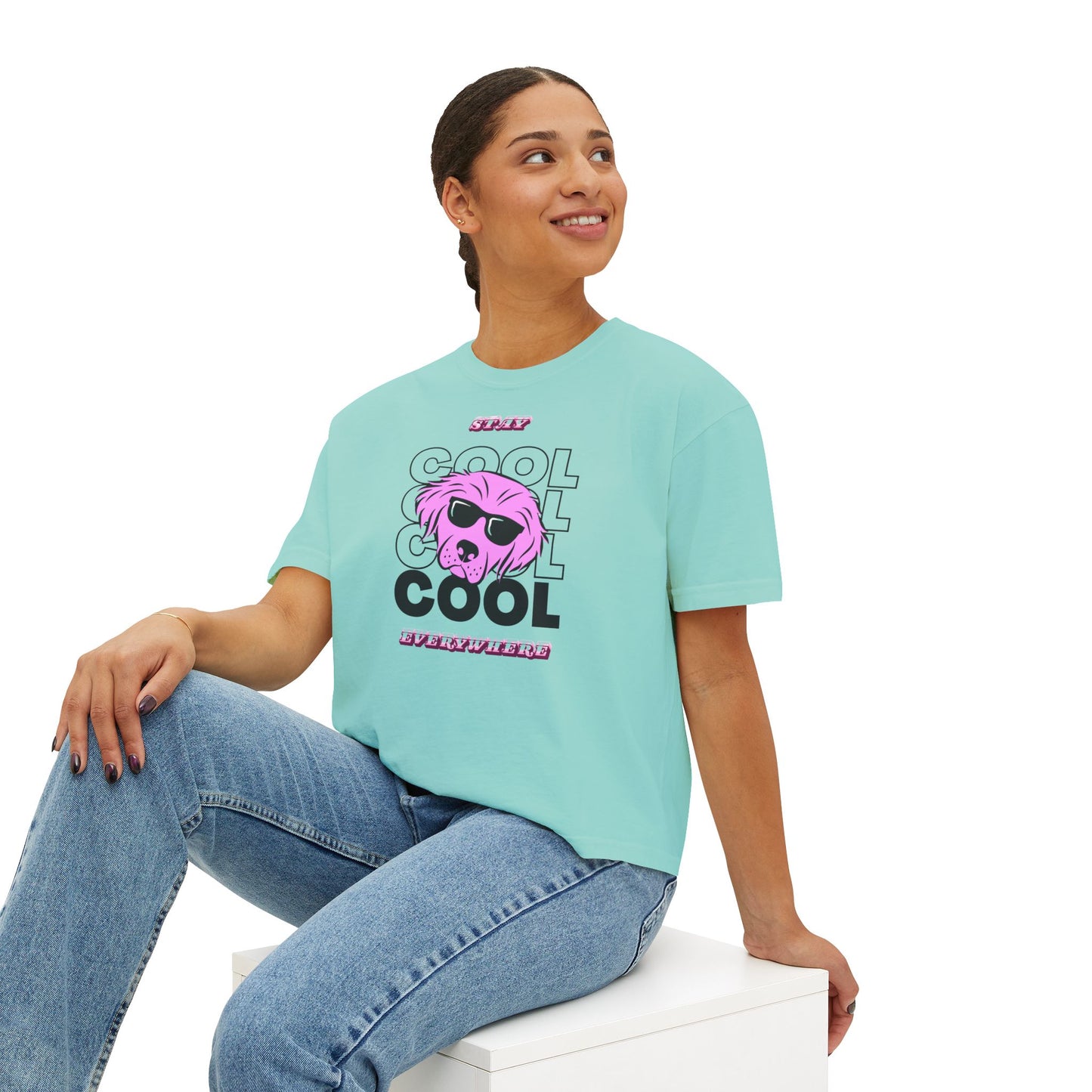 Cool Skull Graphic Boxy Tee — Women's Casual Retro Pink Skull T-Shirt