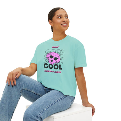 Cool Skull Graphic Boxy Tee — Women's Casual Retro Pink Skull T-Shirt