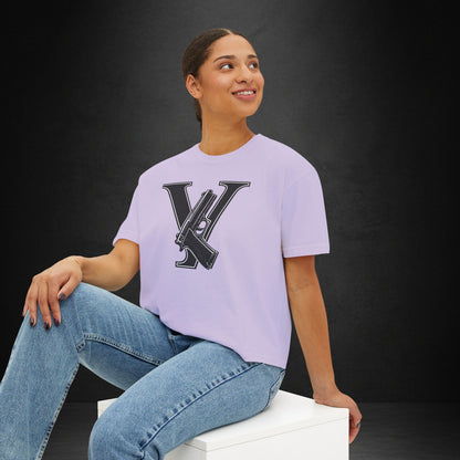 Women's Boxy Tee — Monogram 'V' with Pistol Graphic