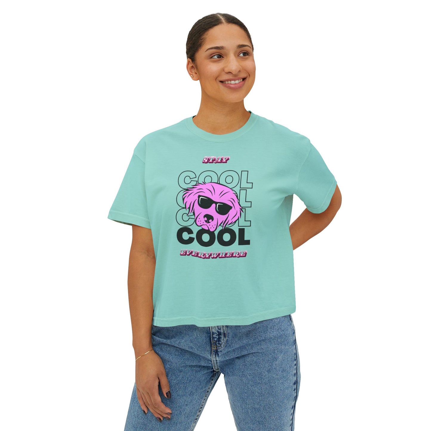Cool Skull Graphic Boxy Tee — Women's Casual Retro Pink Skull T-Shirt