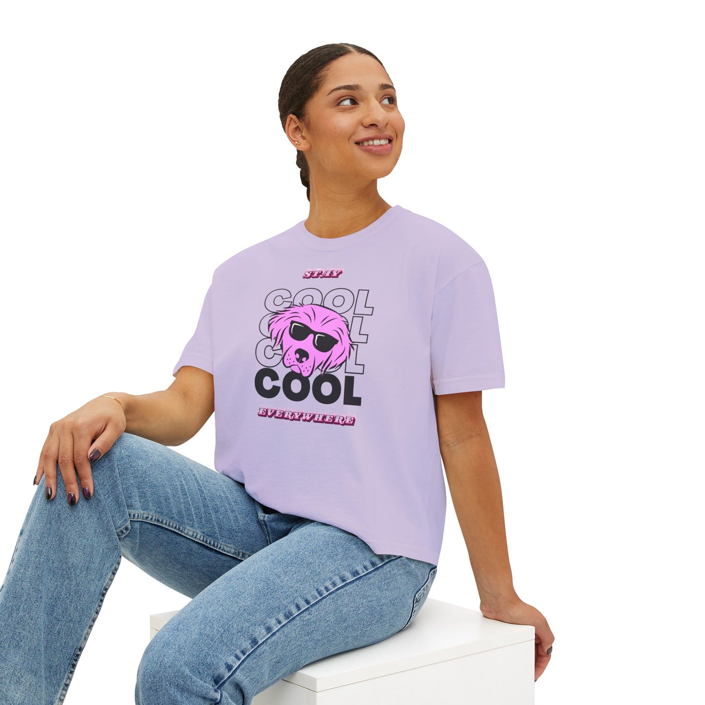Cool Skull Graphic Boxy Tee — Women's Casual Retro Pink Skull T-Shirt