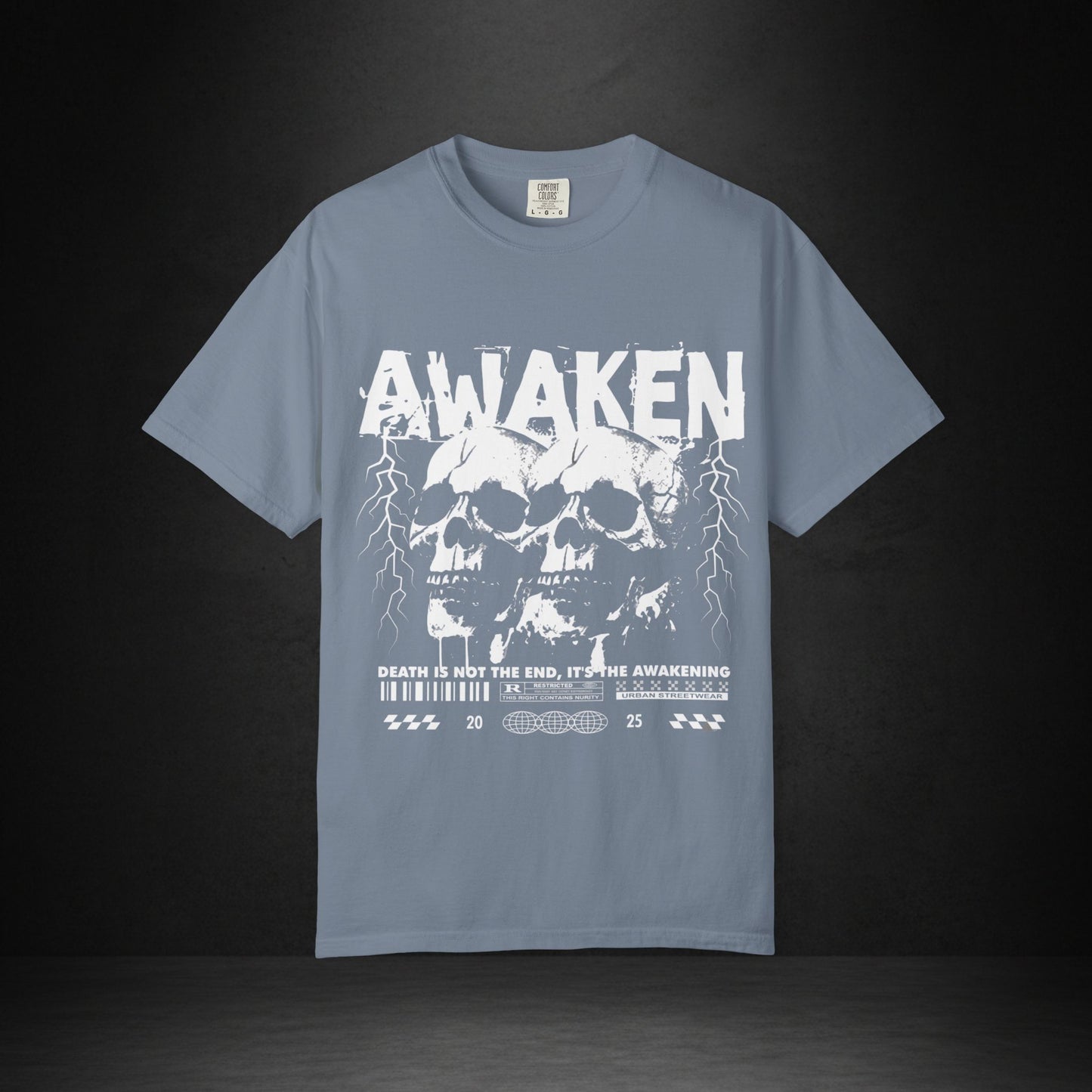 Awaken Skull Graphic T-Shirt — Gothic Lightning Band Tee