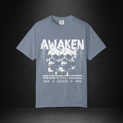 Awaken Skull Graphic T-Shirt — Gothic Lightning Band Tee