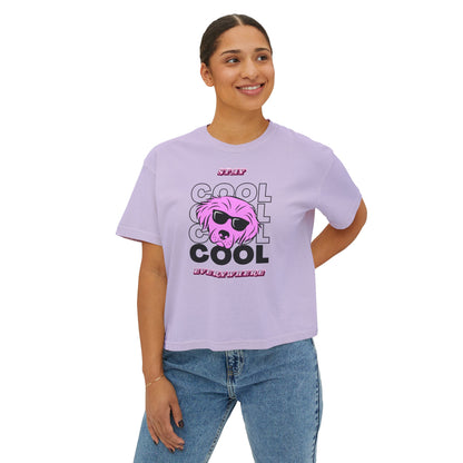 Cool Skull Graphic Boxy Tee — Women's Casual Retro Pink Skull T-Shirt