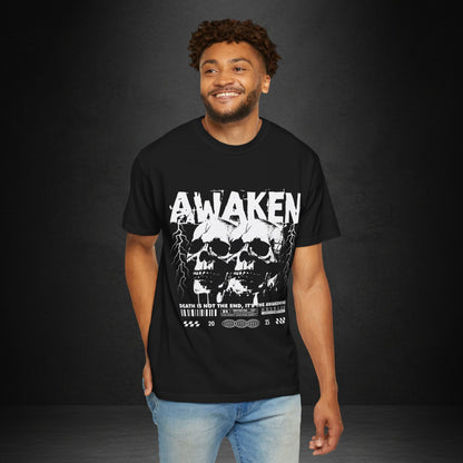 Awaken Skull Graphic T-Shirt — Gothic Lightning Band Tee