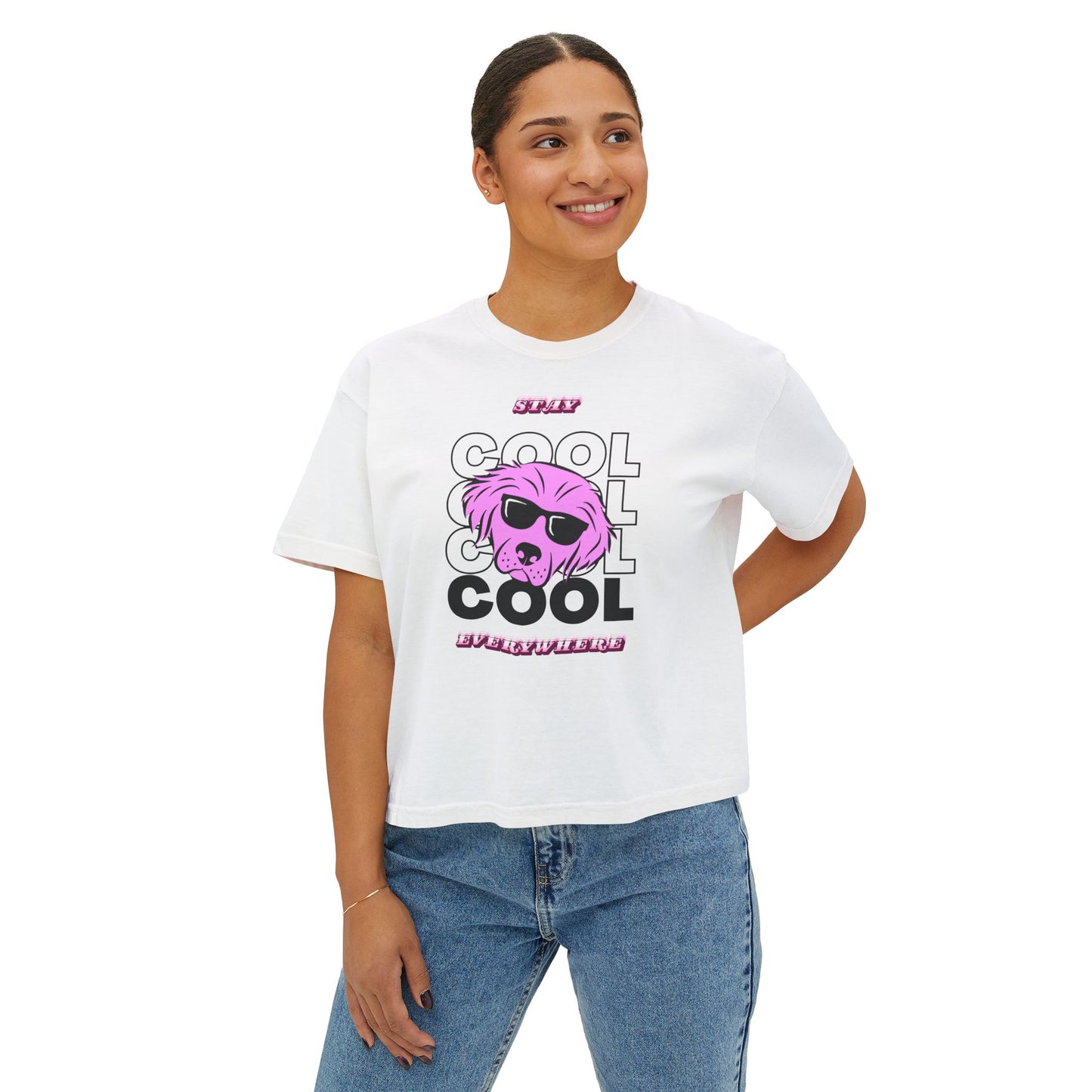 Cool Skull Graphic Boxy Tee — Women's Casual Retro Pink Skull T-Shirt