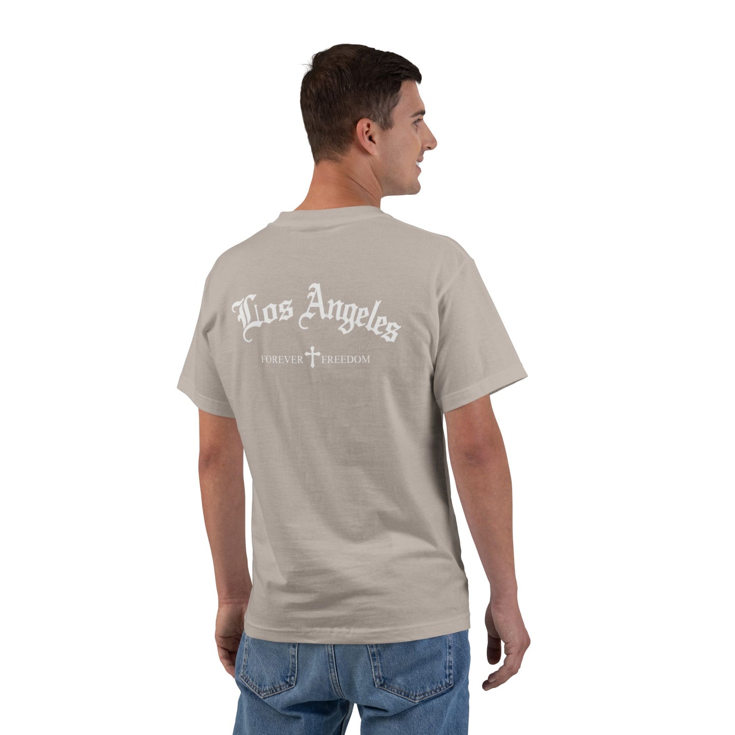 Los Angeles Vintage Script T-Shirt — Orange Graphic Tee with 'Los Angeles' Back Print