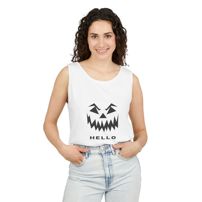 Halloween Jack-O'-Lantern Tank Top — 'HELLO' Pumpkin Face Graphic
