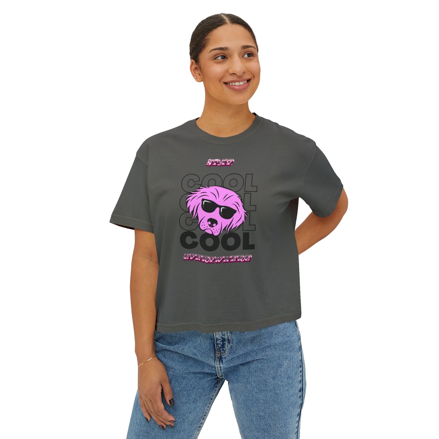 Cool Skull Graphic Boxy Tee — Women's Casual Retro Pink Skull T-Shirt