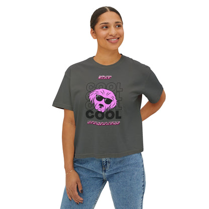 Cool Skull Graphic Boxy Tee — Women's Casual Retro Pink Skull T-Shirt