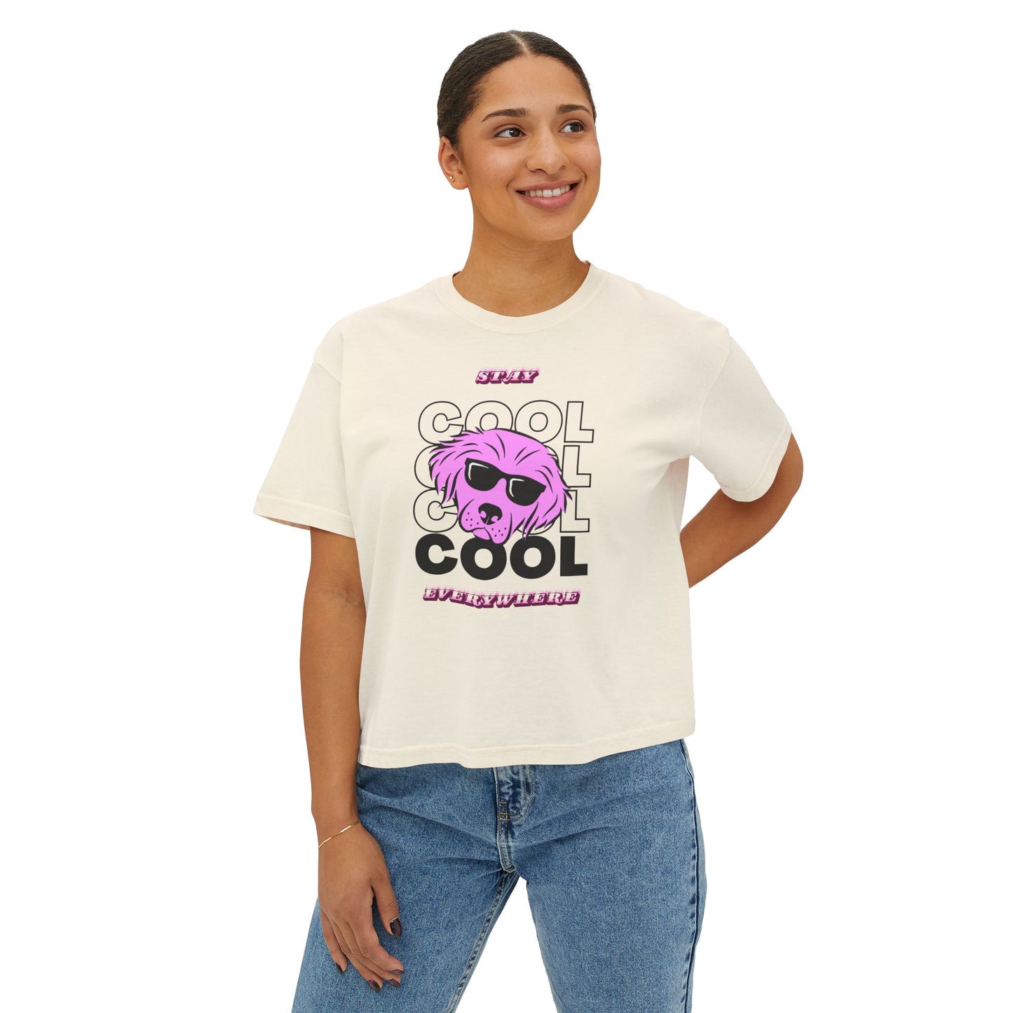 Cool Skull Graphic Boxy Tee — Women's Casual Retro Pink Skull T-Shirt