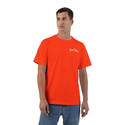 Los Angeles Vintage Script T-Shirt — Orange Graphic Tee with 'Los Angeles' Back Print