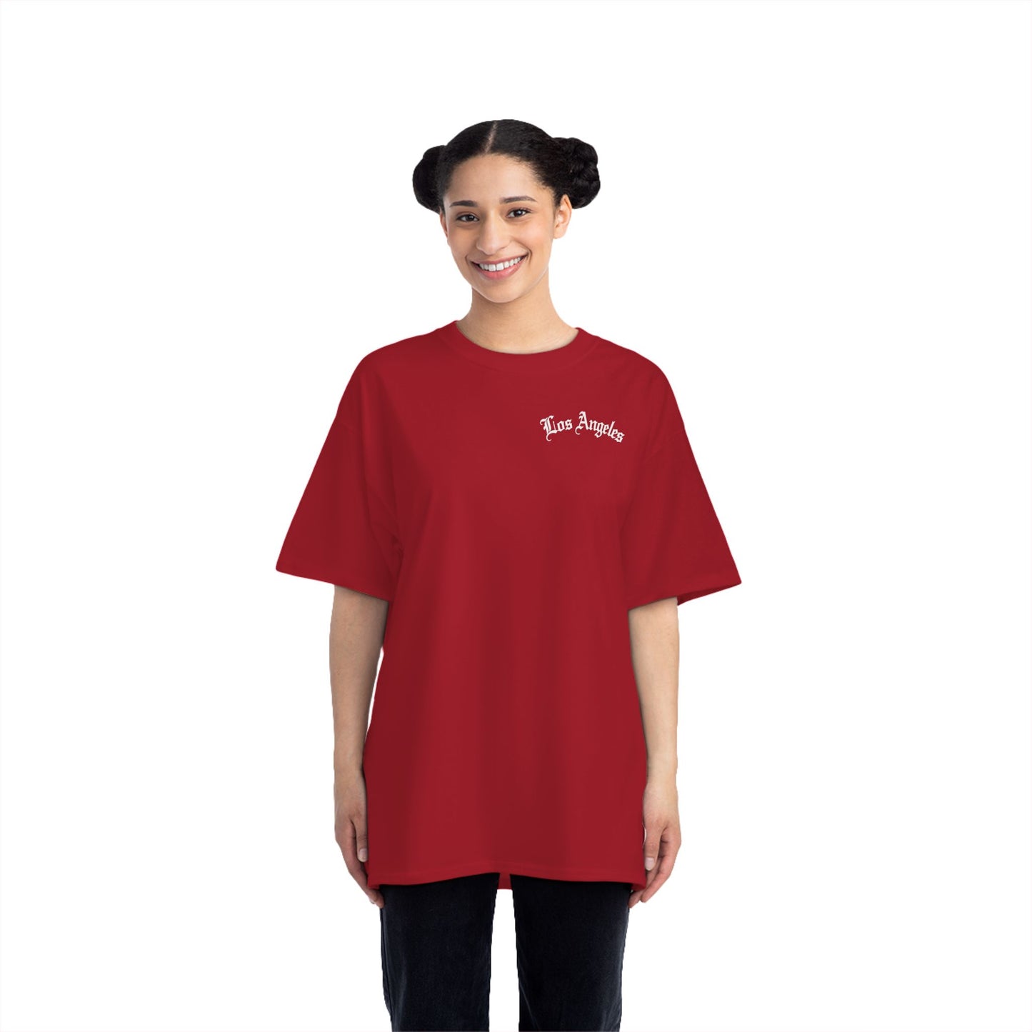 Los Angeles Vintage Script T-Shirt — Orange Graphic Tee with 'Los Angeles' Back Print