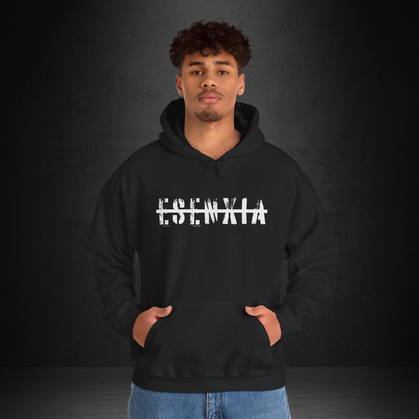 Esenwia Distressed Logo Hoodie — Grunge Streetwear Pullover