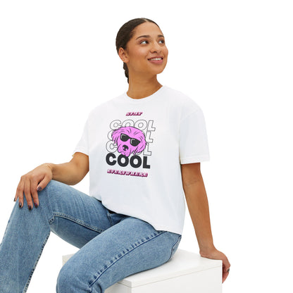 Cool Skull Graphic Boxy Tee — Women's Casual Retro Pink Skull T-Shirt