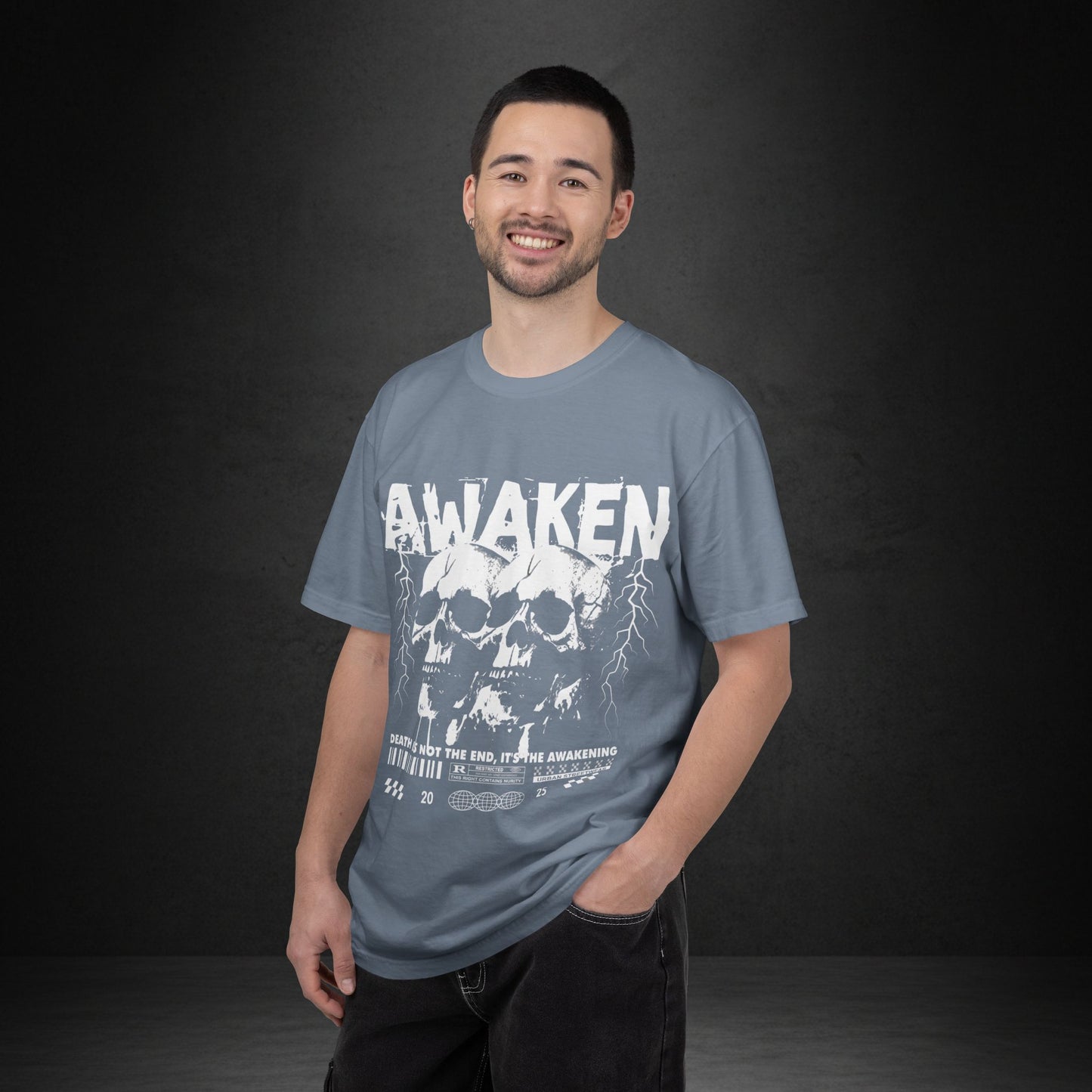 Awaken Skull Graphic T-Shirt — Gothic Lightning Band Tee