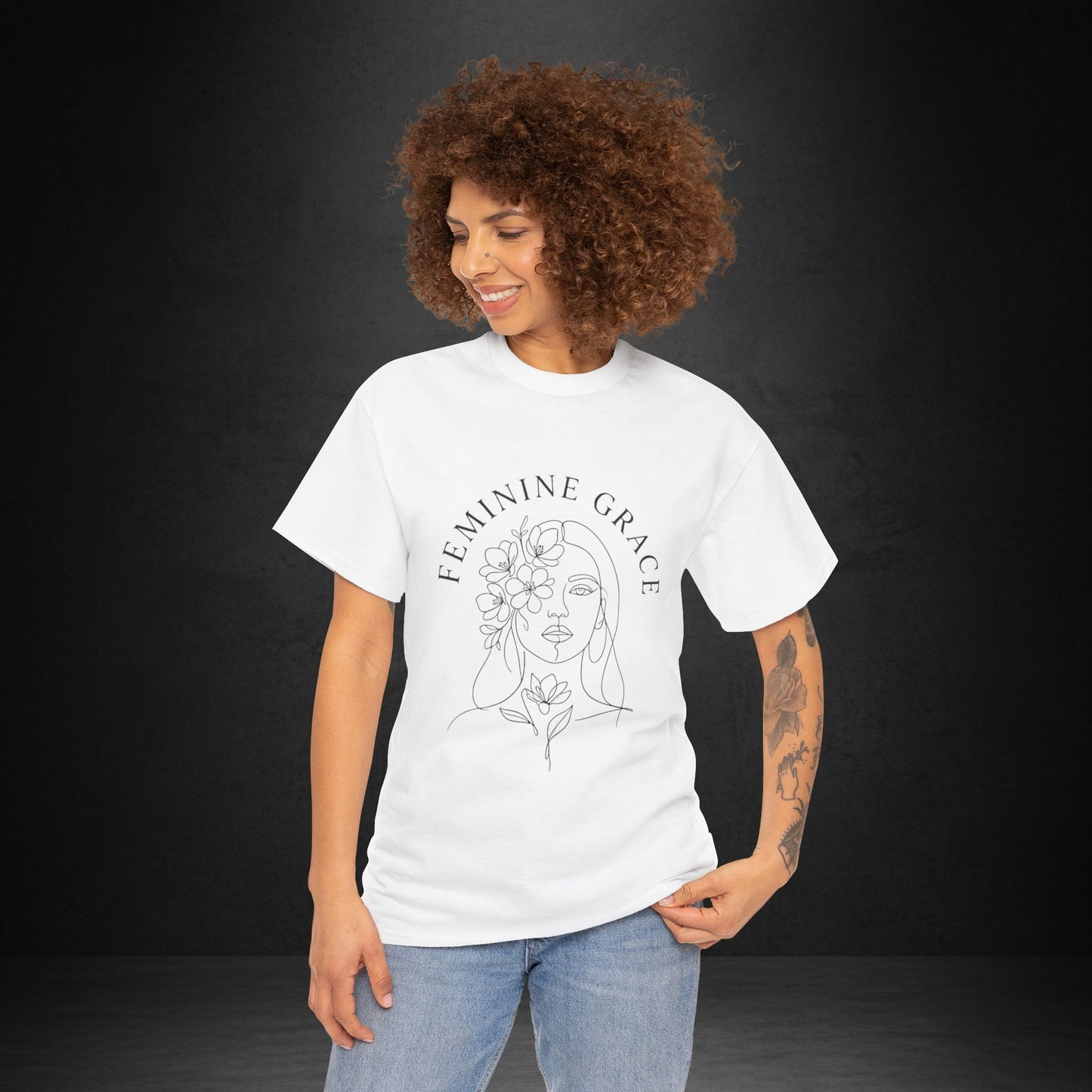 Feminine Grace Floral Line Art Tee