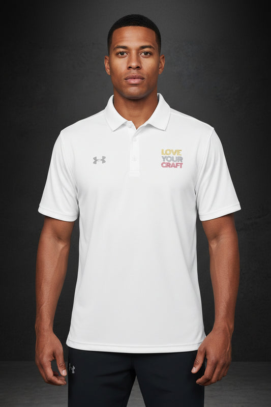 Embroidered White Men’s Polo — Under Armour Performance Golf Shirt