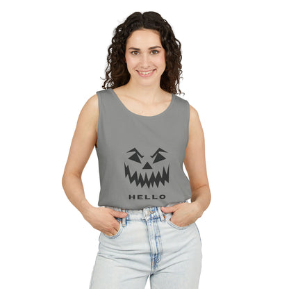 Halloween Jack-O'-Lantern Tank Top — 'HELLO' Pumpkin Face Graphic