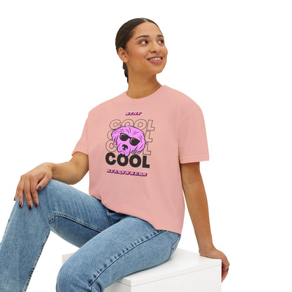 Cool Skull Graphic Boxy Tee — Women's Casual Retro Pink Skull T-Shirt