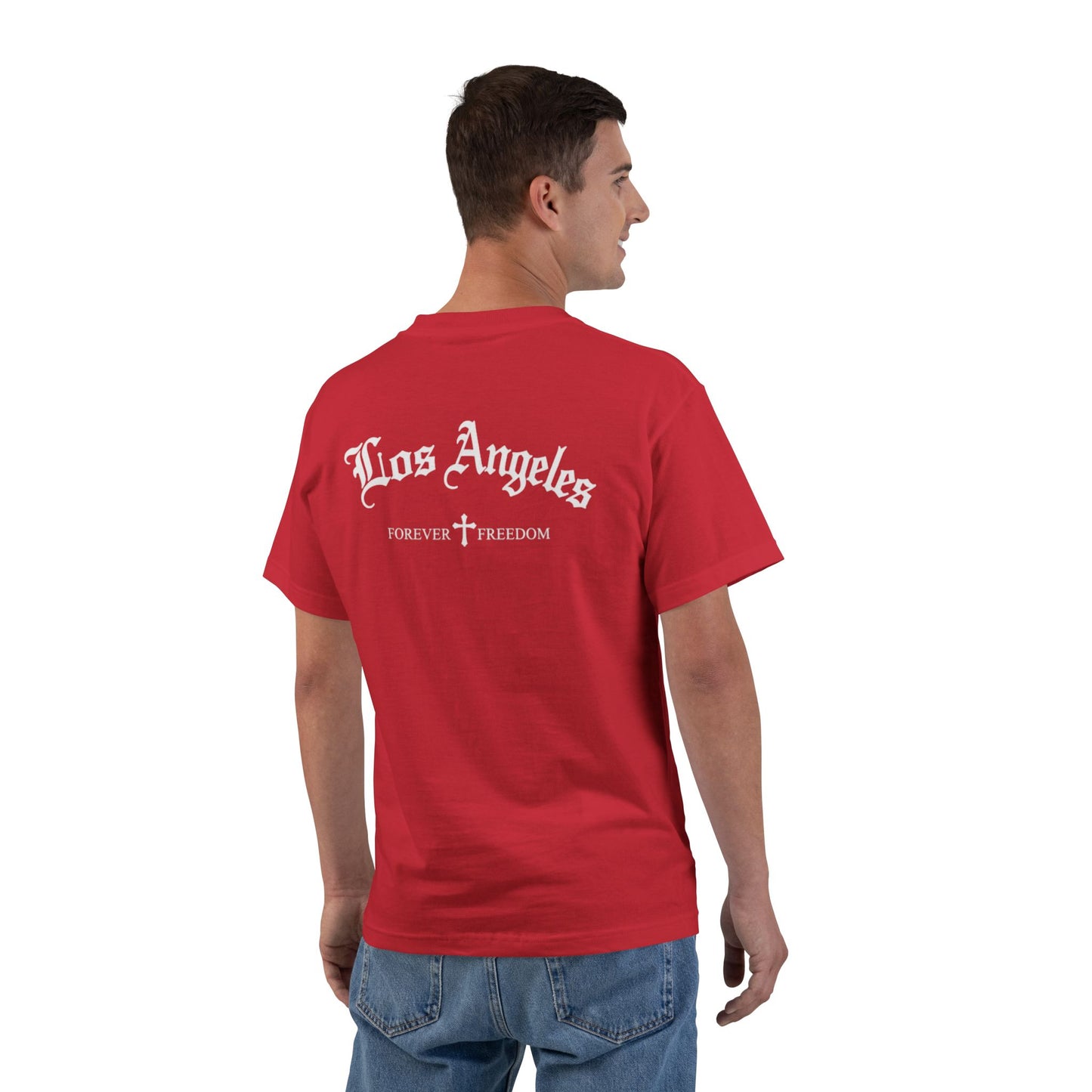 Los Angeles Vintage Script T-Shirt — Orange Graphic Tee with 'Los Angeles' Back Print
