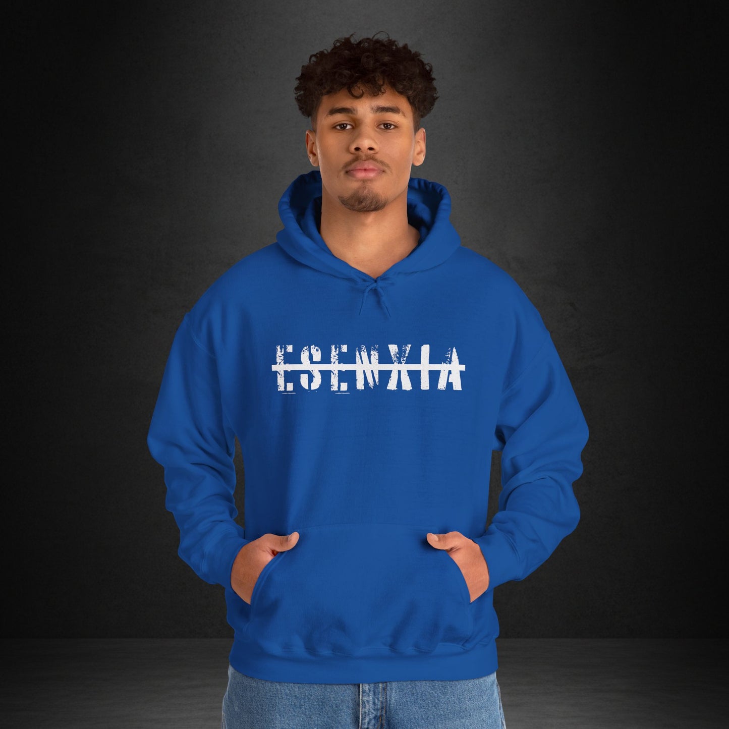 Esenwia Distressed Logo Hoodie — Grunge Streetwear Pullover