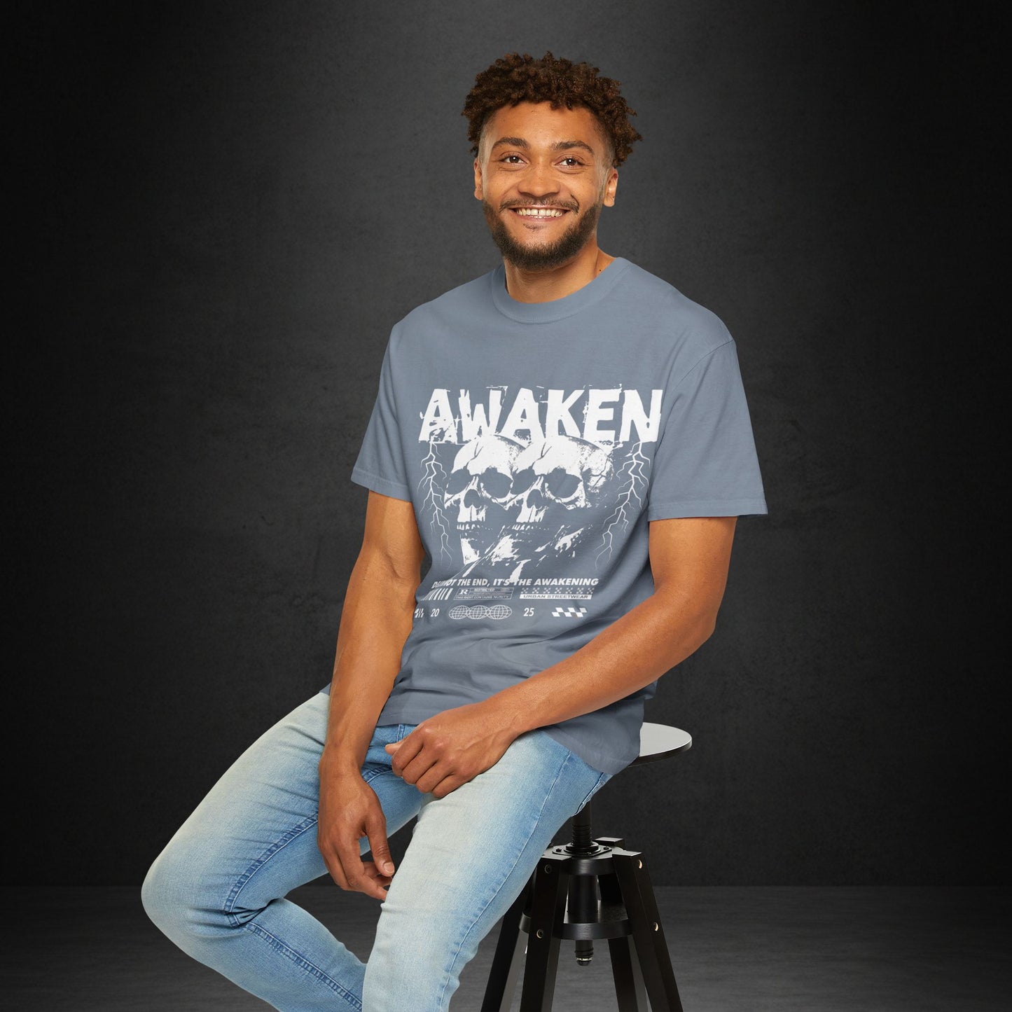 Awaken Skull Graphic T-Shirt — Gothic Lightning Band Tee