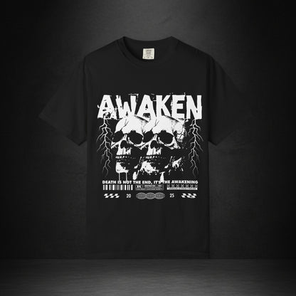 Awaken Skull Graphic T-Shirt — Gothic Lightning Band Tee