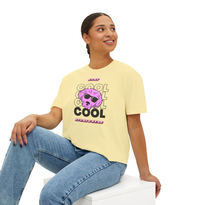 Cool Skull Graphic Boxy Tee — Women's Casual Retro Pink Skull T-Shirt