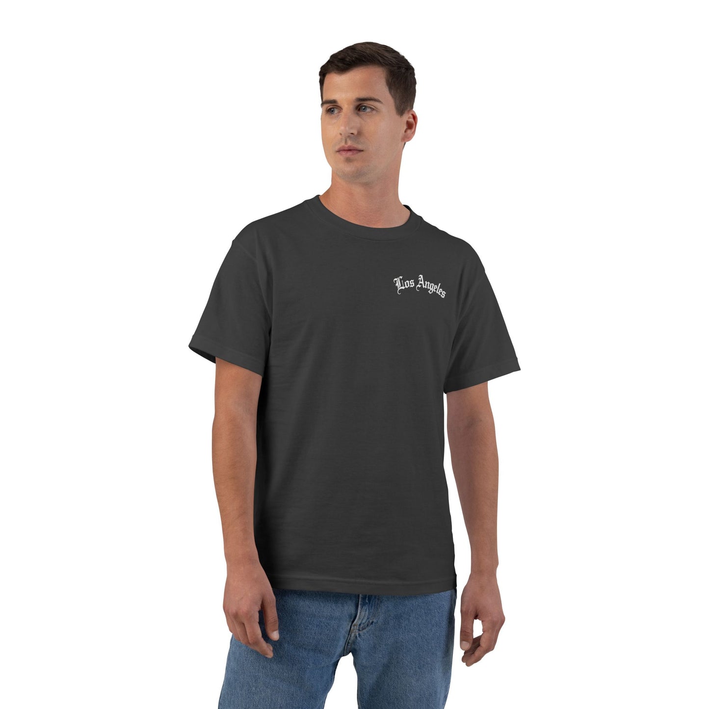 Los Angeles Vintage Script T-Shirt — Orange Graphic Tee with 'Los Angeles' Back Print
