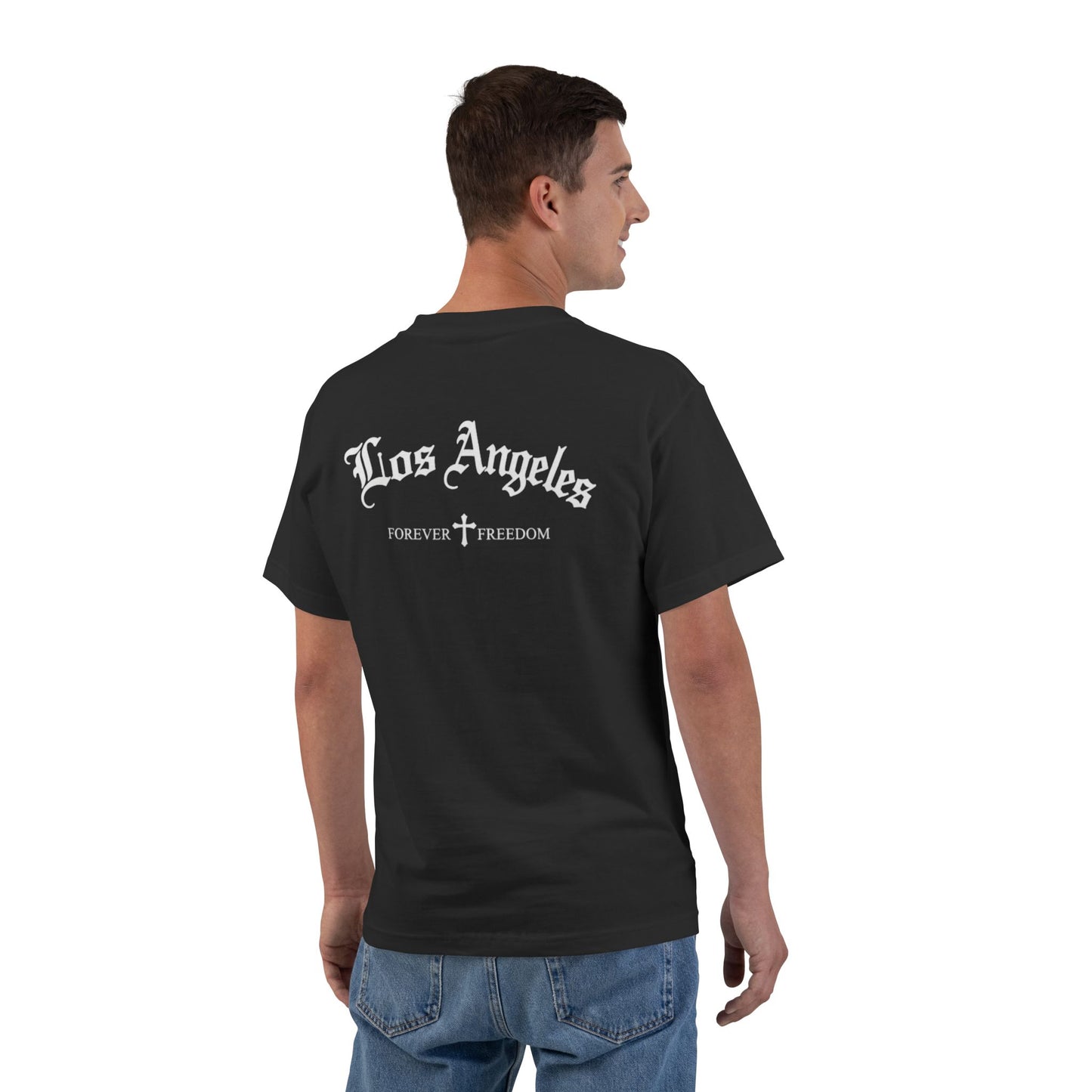 Los Angeles Vintage Script T-Shirt — Orange Graphic Tee with 'Los Angeles' Back Print