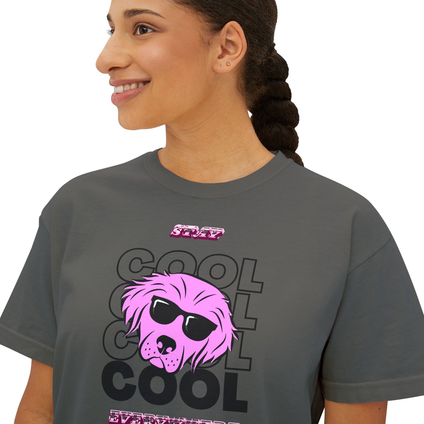 Cool Skull Graphic Boxy Tee — Women's Casual Retro Pink Skull T-Shirt
