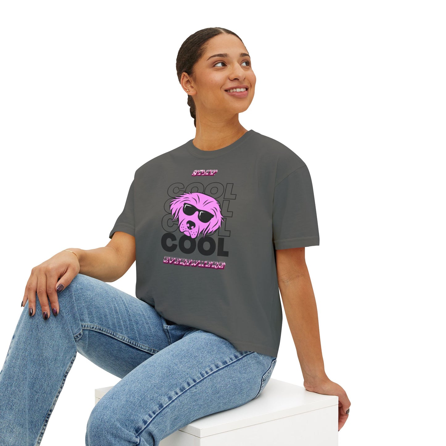 Cool Skull Graphic Boxy Tee — Women's Casual Retro Pink Skull T-Shirt