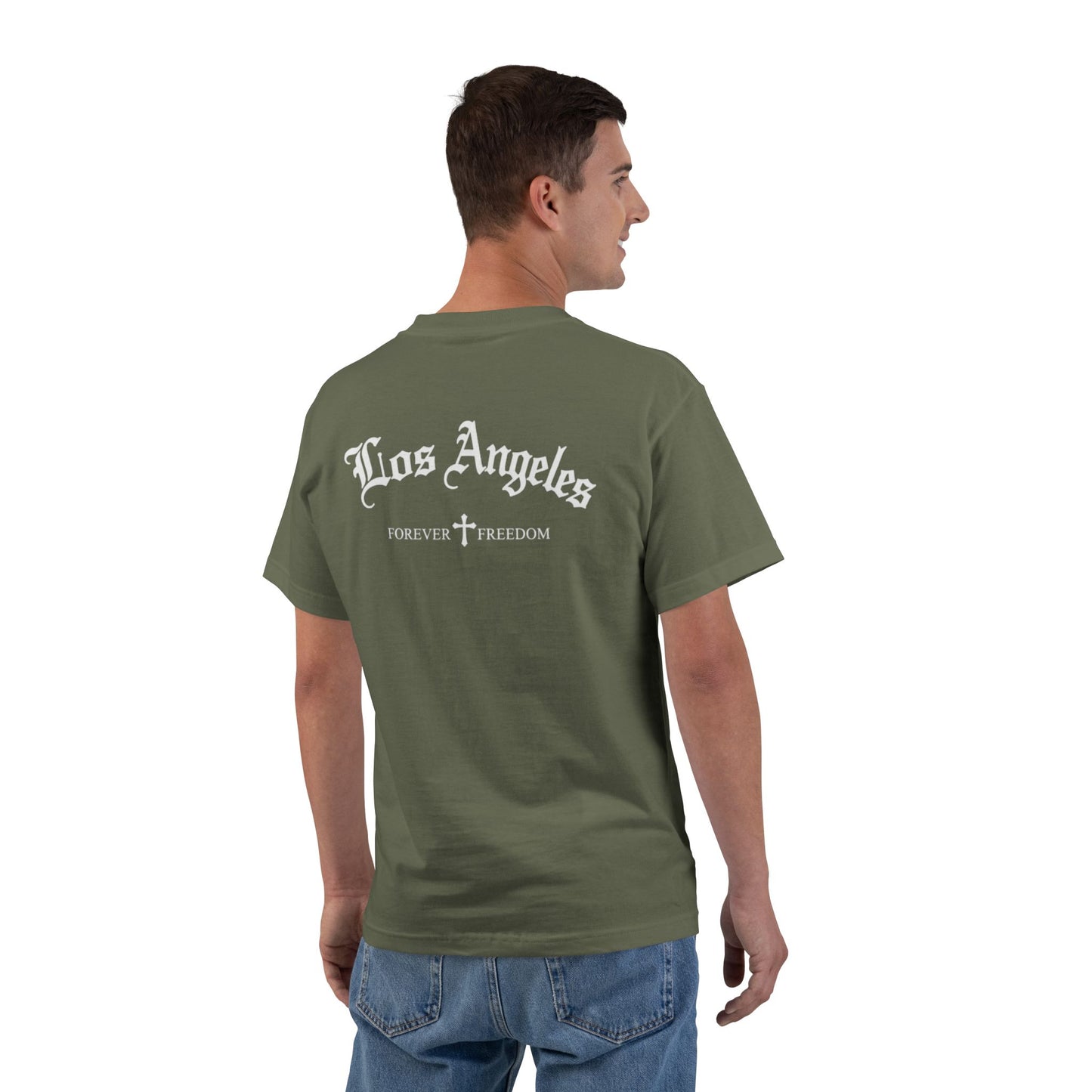 Los Angeles Vintage Script T-Shirt — Orange Graphic Tee with 'Los Angeles' Back Print