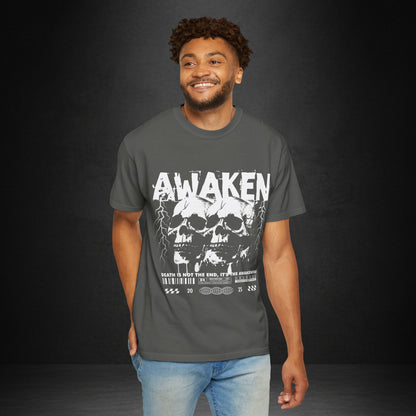 Awaken Skull Graphic T-Shirt — Gothic Lightning Band Tee