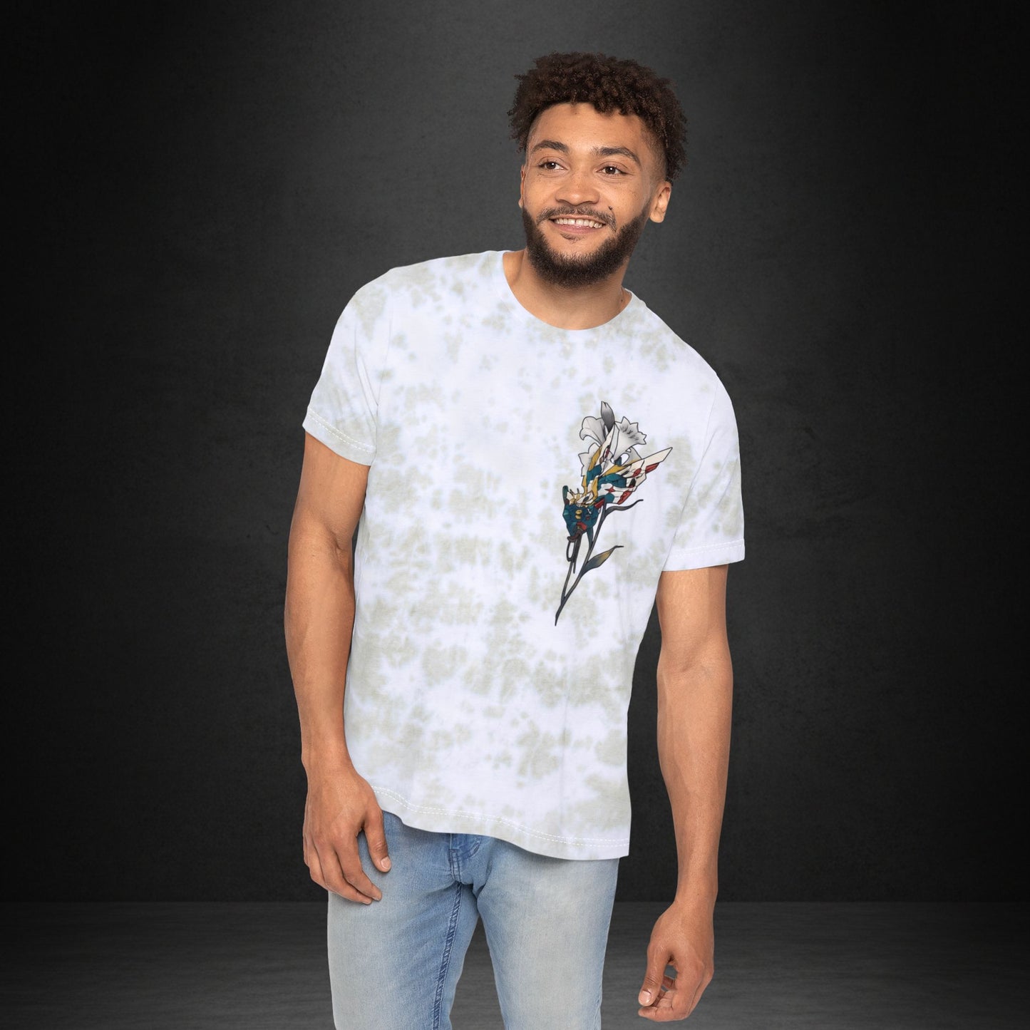 Tie-Dye Floral Graphic T-Shirt — Abstract Bloom Chest & Back Print
