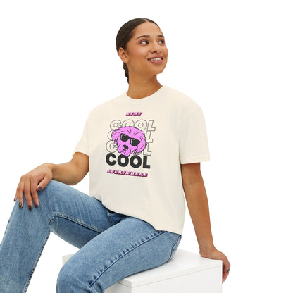 Cool Skull Graphic Boxy Tee — Women's Casual Retro Pink Skull T-Shirt