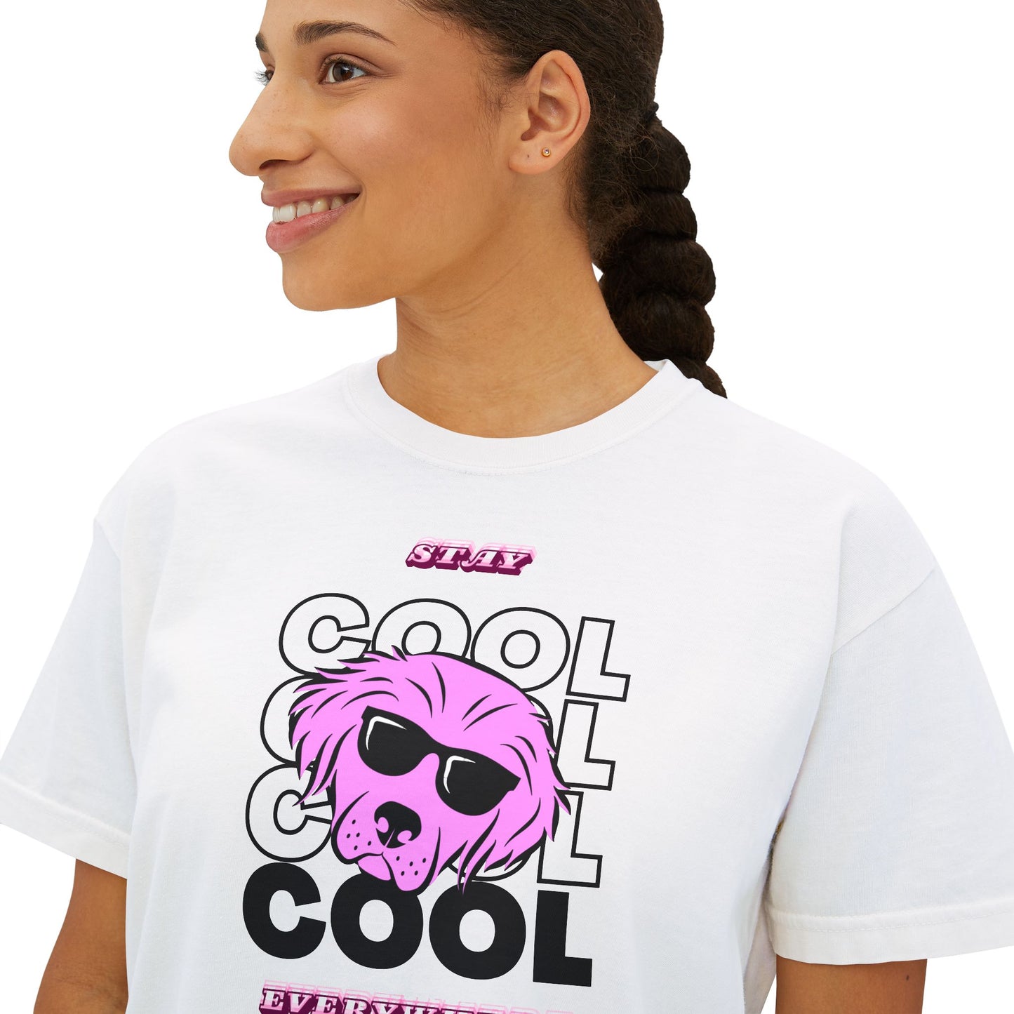 Cool Skull Graphic Boxy Tee — Women's Casual Retro Pink Skull T-Shirt