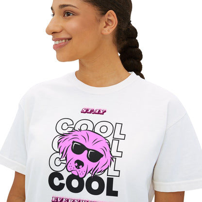 Cool Skull Graphic Boxy Tee — Women's Casual Retro Pink Skull T-Shirt
