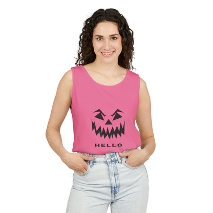 Halloween Jack-O'-Lantern Tank Top — 'HELLO' Pumpkin Face Graphic