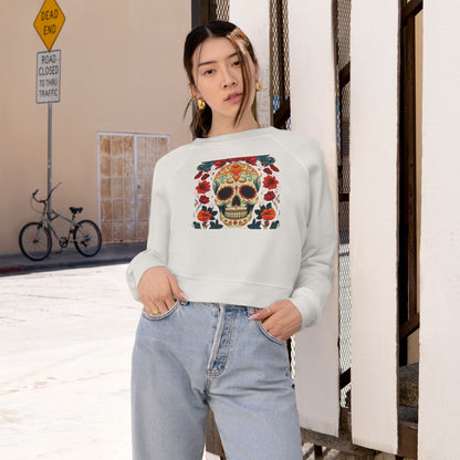 Cropped Pullover — Colorful Sugar Skull Floral Design