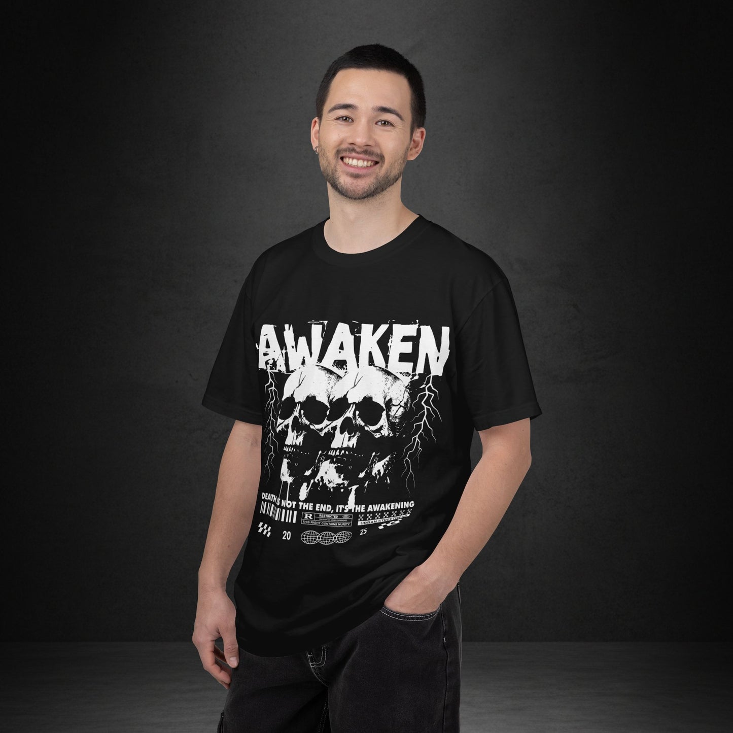 Awaken Skull Graphic T-Shirt — Gothic Lightning Band Tee